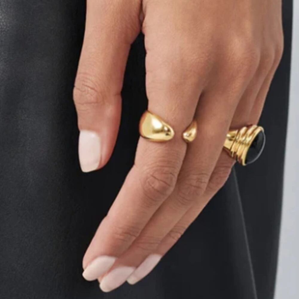 NEW 18K yellow gold plated open curved ring band jewelry size 7 B25A - Picture 2 of 5